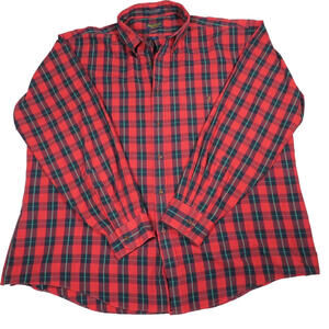 VTG OshKosh B'Gosh Mens Single Stitch Red Green Plaid Button Down Shirt Size XL